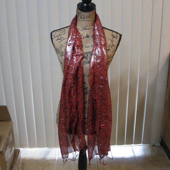 NWT Bebe red black leopard print scarf wrap sash OS - Picture 1 of 8